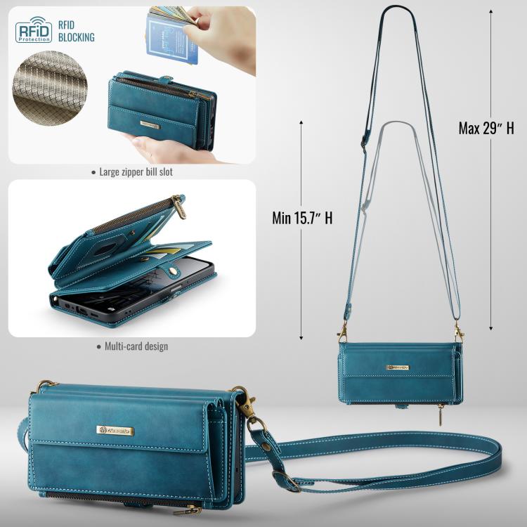 For Samsung Galaxy A15 CaseMe C39 RFID Blocking Zipper Wallet Leather Phone Case with Crossbody Strap