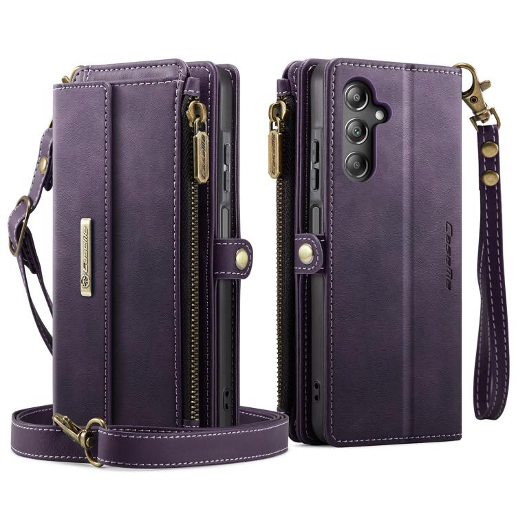 For Samsung Galaxy A15 CaseMe C39 RFID Blocking Zipper Wallet Leather Phone Case with Crossbody Strap