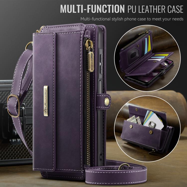 For Samsung Galaxy A15 CaseMe C39 RFID Blocking Zipper Wallet Leather Phone Case with Crossbody Strap