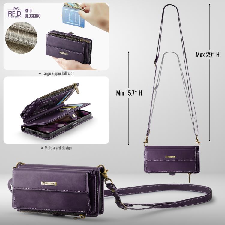 For Samsung Galaxy A15 CaseMe C39 RFID Blocking Zipper Wallet Leather Phone Case with Crossbody Strap