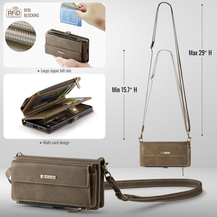 For Samsung Galaxy A16 4G CaseMe C39 RFID Blocking Zipper Wallet Leather Phone Case with Crossbody Strap