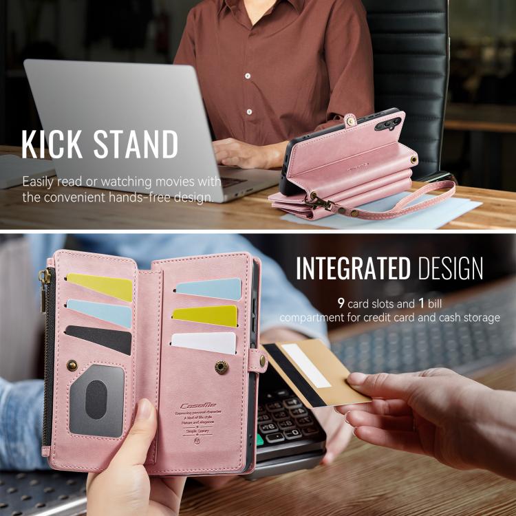 For Samsung Galaxy A16 4G CaseMe C39 RFID Blocking Zipper Wallet Leather Phone Case with Crossbody Strap