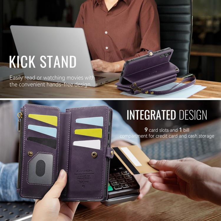 For Samsung Galaxy A16 4G CaseMe C39 RFID Blocking Zipper Wallet Leather Phone Case with Crossbody Strap