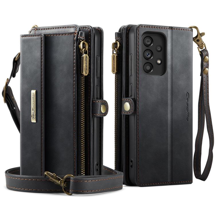 For Samsung Galaxy A52 CaseMe C39 RFID Blocking Zipper Wallet Leather Phone Case with Crossbody Strap
