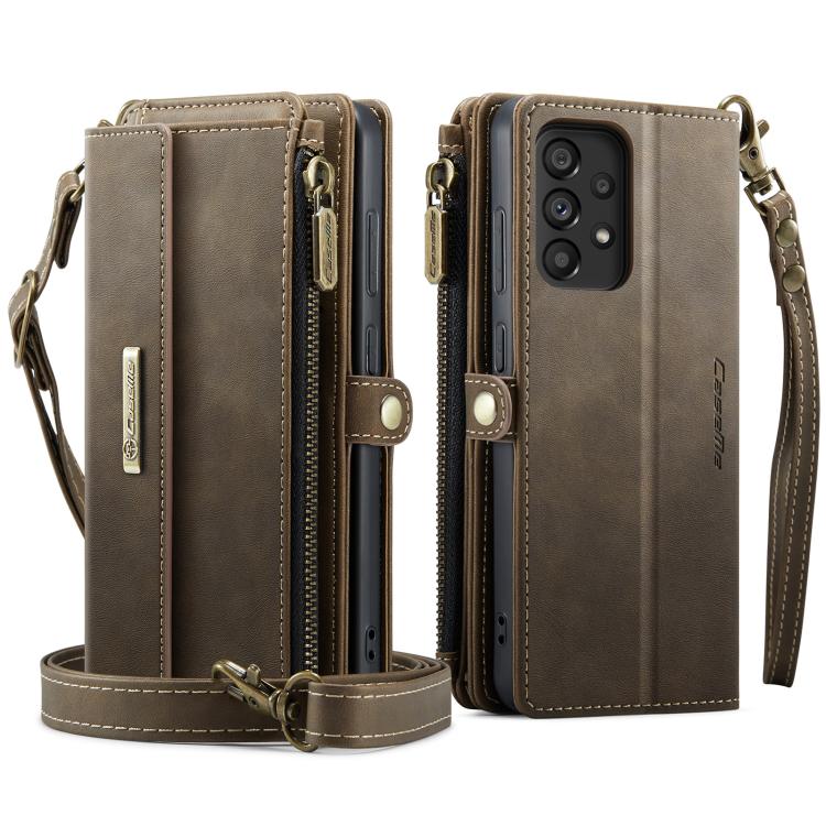 For Samsung Galaxy A52 CaseMe C39 RFID Blocking Zipper Wallet Leather Phone Case with Crossbody Strap