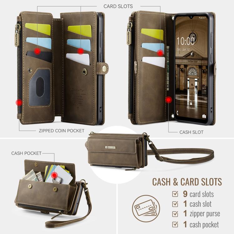 For Samsung Galaxy A52 CaseMe C39 RFID Blocking Zipper Wallet Leather Phone Case with Crossbody Strap