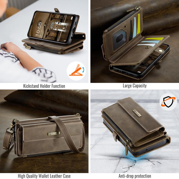 For Samsung Galaxy A52 CaseMe C39 RFID Blocking Zipper Wallet Leather Phone Case with Crossbody Strap