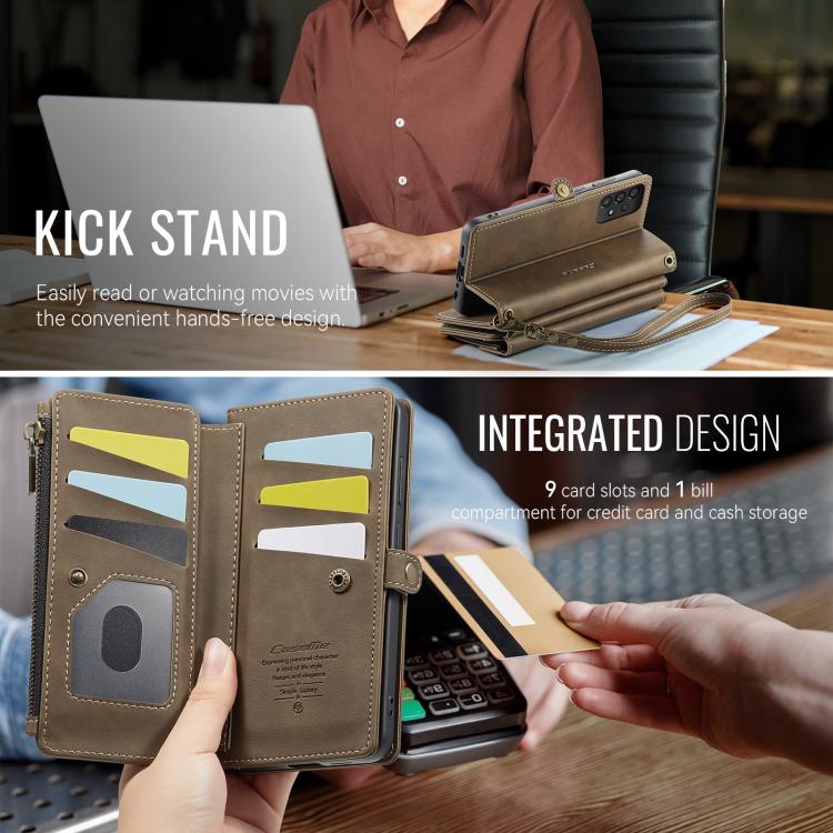 For Samsung Galaxy A52 CaseMe C39 RFID Blocking Zipper Wallet Leather Phone Case with Crossbody Strap