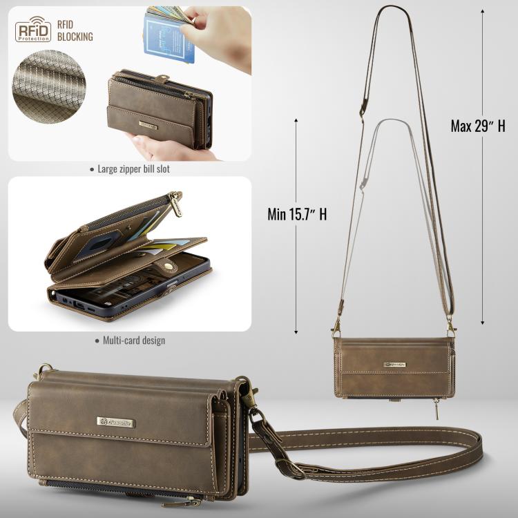 For Samsung Galaxy A52 CaseMe C39 RFID Blocking Zipper Wallet Leather Phone Case with Crossbody Strap