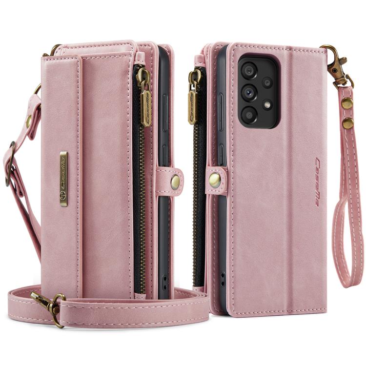 For Samsung Galaxy A52 CaseMe C39 RFID Blocking Zipper Wallet Leather Phone Case with Crossbody Strap