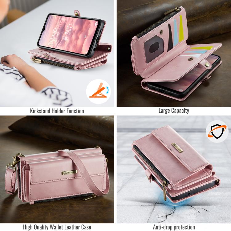 For Samsung Galaxy A52 CaseMe C39 RFID Blocking Zipper Wallet Leather Phone Case with Crossbody Strap