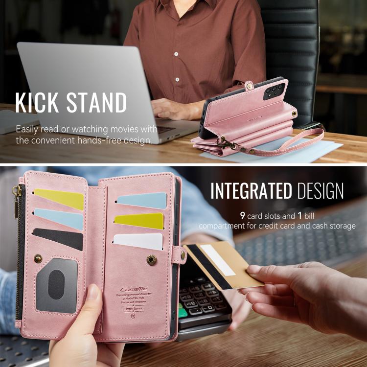For Samsung Galaxy A52 CaseMe C39 RFID Blocking Zipper Wallet Leather Phone Case with Crossbody Strap