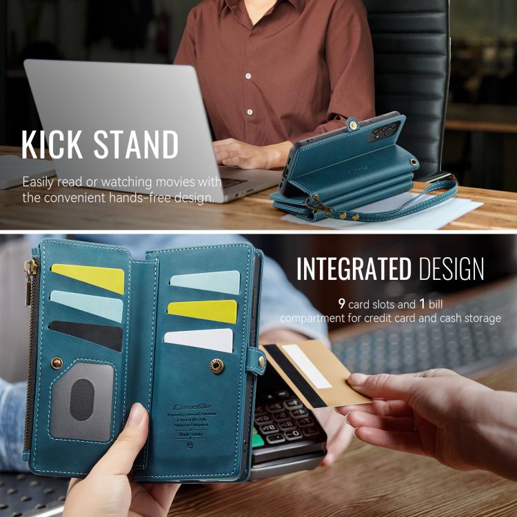 For Samsung Galaxy A52 CaseMe C39 RFID Blocking Zipper Wallet Leather Phone Case with Crossbody Strap