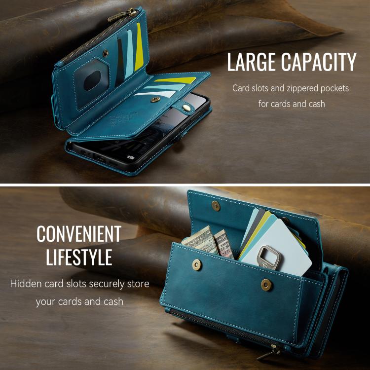 For Samsung Galaxy A52 CaseMe C39 RFID Blocking Zipper Wallet Leather Phone Case with Crossbody Strap