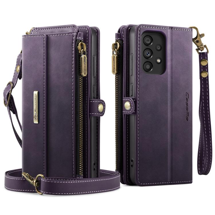 For Samsung Galaxy A52 CaseMe C39 RFID Blocking Zipper Wallet Leather Phone Case with Crossbody Strap