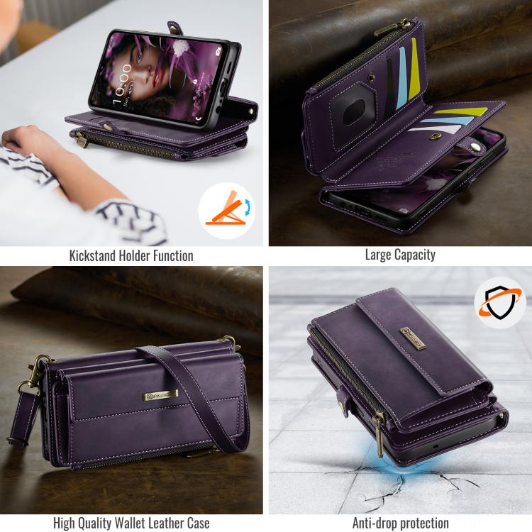 For Samsung Galaxy A52 CaseMe C39 RFID Blocking Zipper Wallet Leather Phone Case with Crossbody Strap