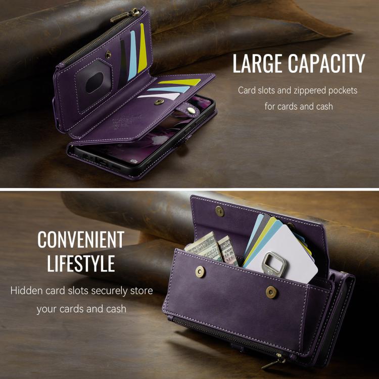 For Samsung Galaxy A52 CaseMe C39 RFID Blocking Zipper Wallet Leather Phone Case with Crossbody Strap