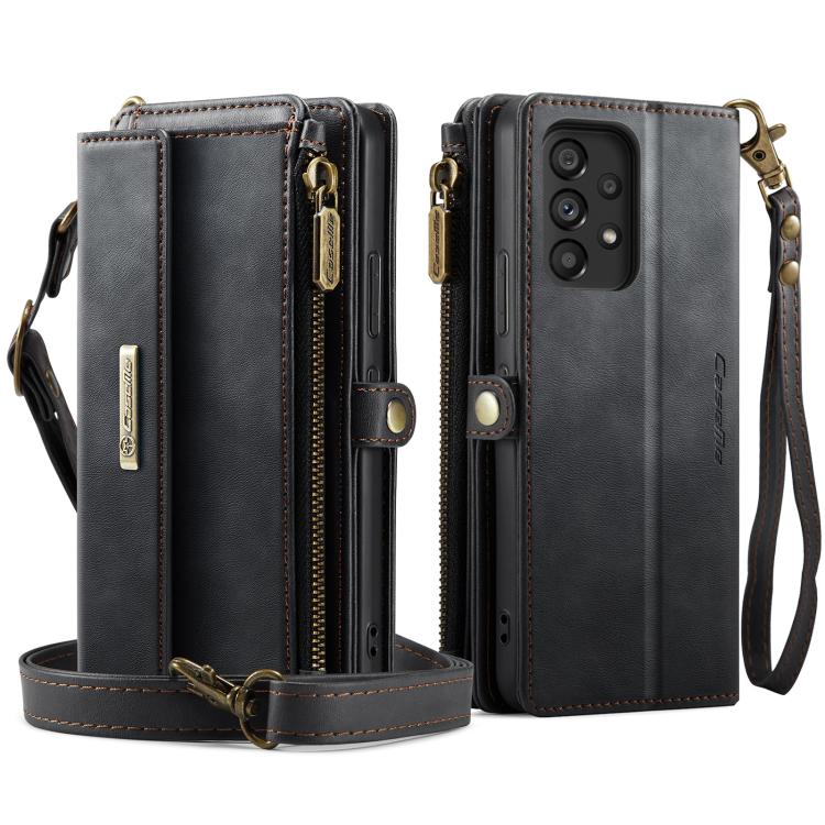 For Samsung Galaxy A53 CaseMe C39 RFID Blocking Zipper Wallet Leather Phone Case with Crossbody Strap
