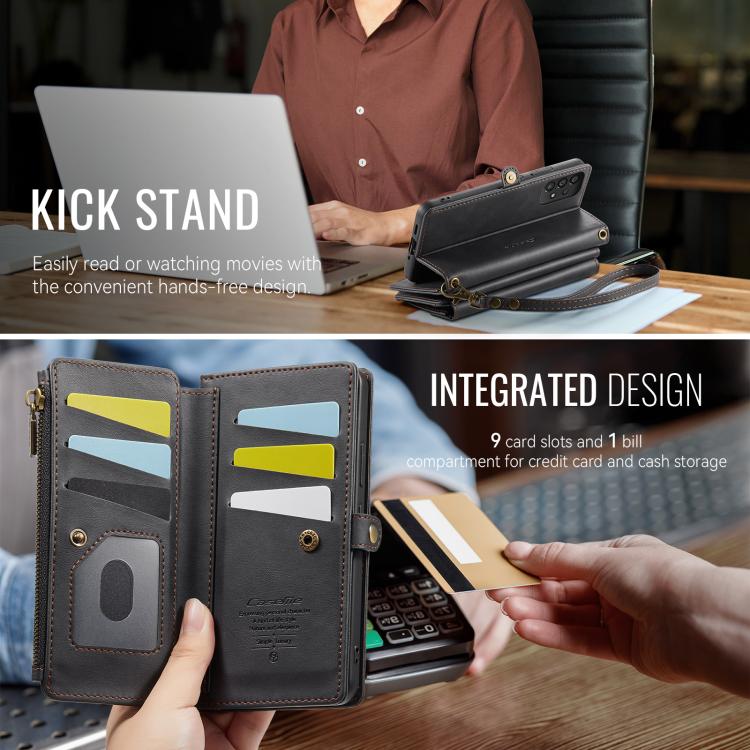 For Samsung Galaxy A53 CaseMe C39 RFID Blocking Zipper Wallet Leather Phone Case with Crossbody Strap