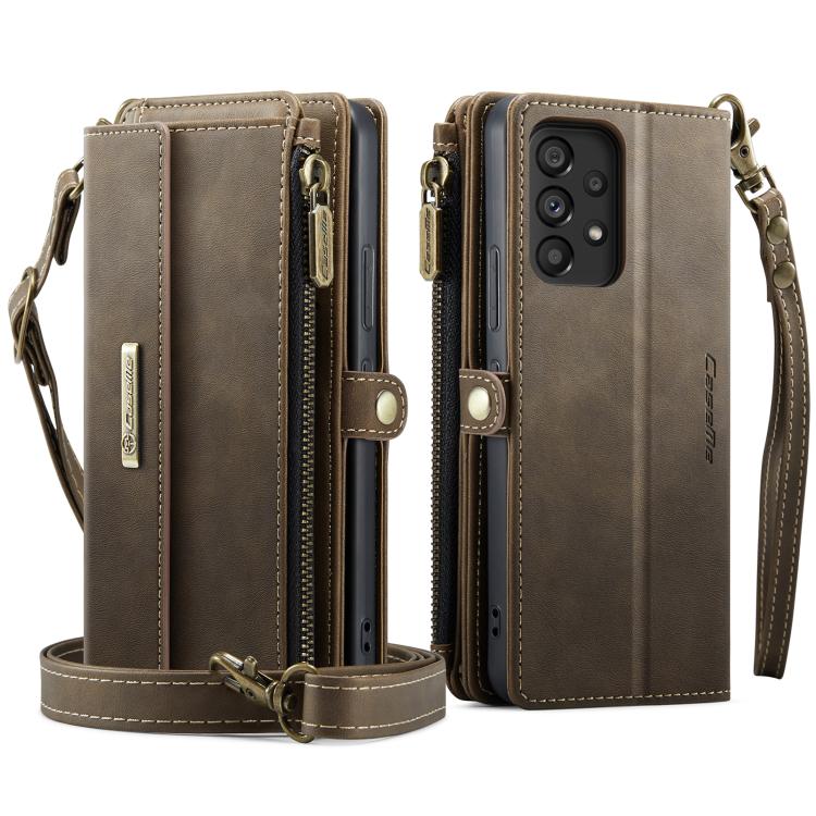 For Samsung Galaxy A53 CaseMe C39 RFID Blocking Zipper Wallet Leather Phone Case with Crossbody Strap
