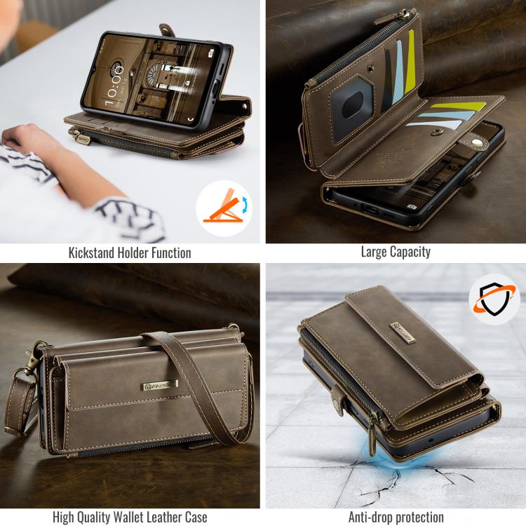 For Samsung Galaxy A53 CaseMe C39 RFID Blocking Zipper Wallet Leather Phone Case with Crossbody Strap
