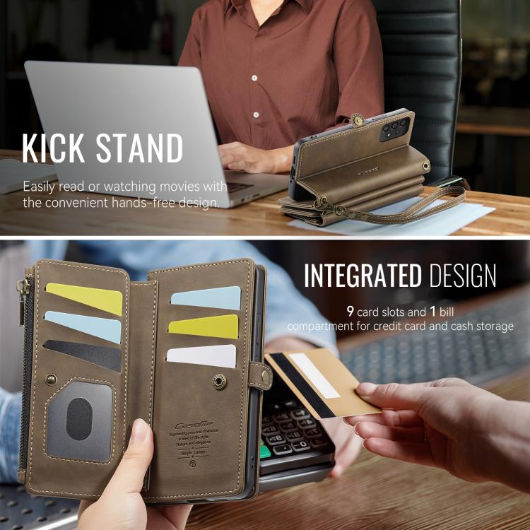For Samsung Galaxy A53 CaseMe C39 RFID Blocking Zipper Wallet Leather Phone Case with Crossbody Strap