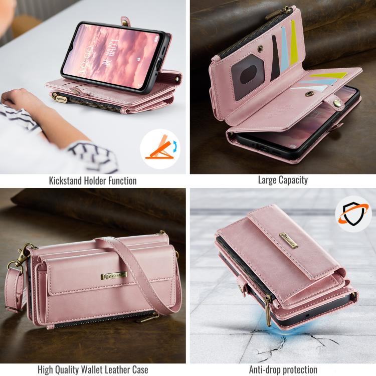 For Samsung Galaxy A53 CaseMe C39 RFID Blocking Zipper Wallet Leather Phone Case with Crossbody Strap