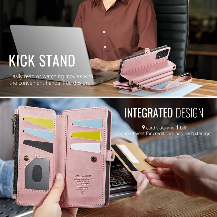 For Samsung Galaxy A53 CaseMe C39 RFID Blocking Zipper Wallet Leather Phone Case with Crossbody Strap