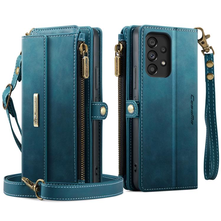 For Samsung Galaxy A53 CaseMe C39 RFID Blocking Zipper Wallet Leather Phone Case with Crossbody Strap
