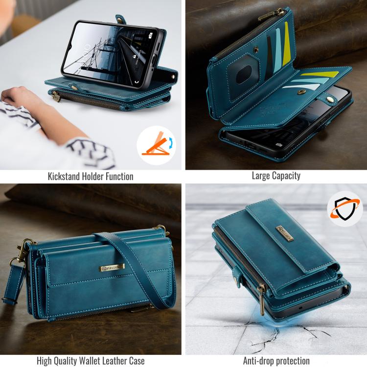 For Samsung Galaxy A53 CaseMe C39 RFID Blocking Zipper Wallet Leather Phone Case with Crossbody Strap