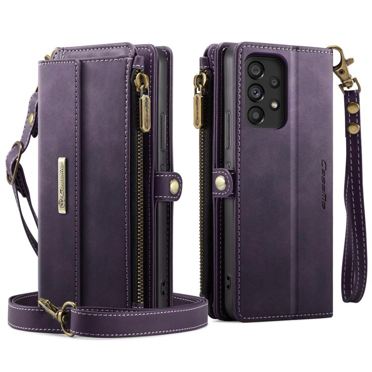 For Samsung Galaxy A53 CaseMe C39 RFID Blocking Zipper Wallet Leather Phone Case with Crossbody Strap