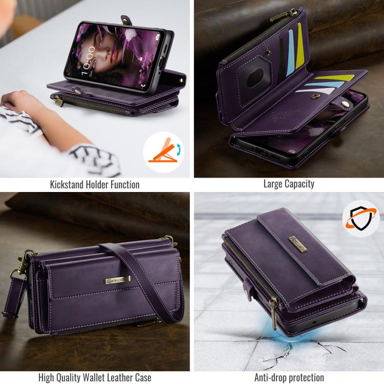 For Samsung Galaxy A53 CaseMe C39 RFID Blocking Zipper Wallet Leather Phone Case with Crossbody Strap