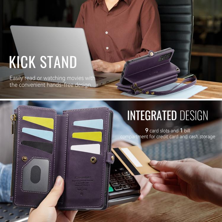 For Samsung Galaxy A53 CaseMe C39 RFID Blocking Zipper Wallet Leather Phone Case with Crossbody Strap