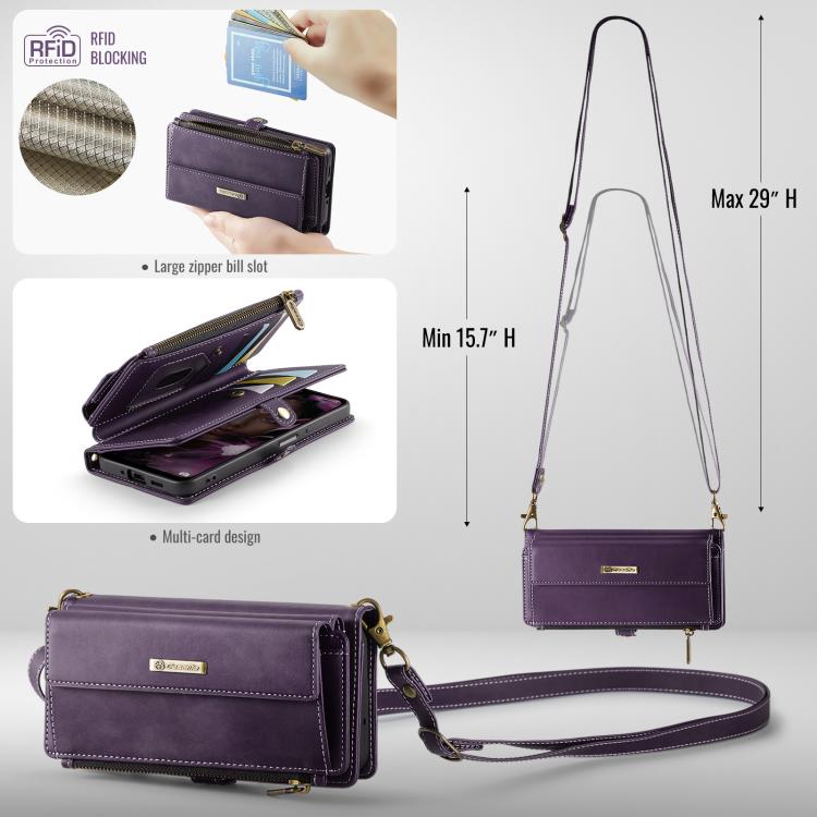 For Samsung Galaxy A53 CaseMe C39 RFID Blocking Zipper Wallet Leather Phone Case with Crossbody Strap