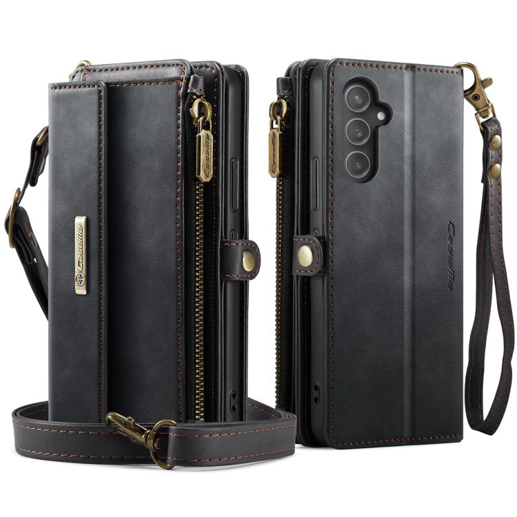 For Samsung Galaxy A54 5G CaseMe C39 RFID Blocking Zipper Wallet Leather Phone Case with Crossbody Strap