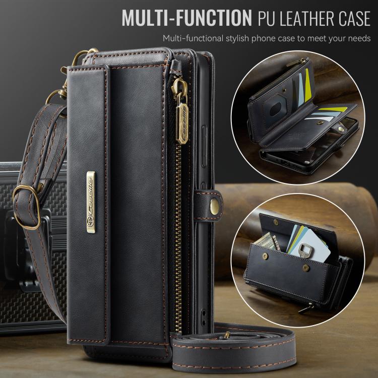 For Samsung Galaxy A54 5G CaseMe C39 RFID Blocking Zipper Wallet Leather Phone Case with Crossbody Strap
