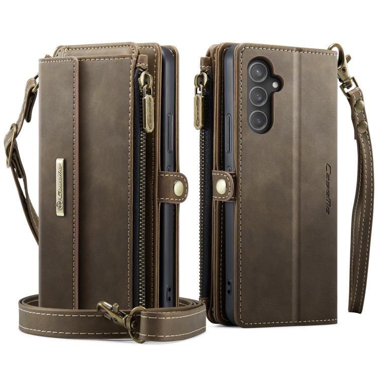 For Samsung Galaxy A54 5G CaseMe C39 RFID Blocking Zipper Wallet Leather Phone Case with Crossbody Strap