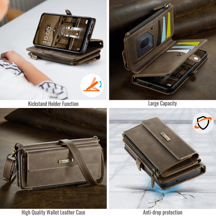 For Samsung Galaxy A54 5G CaseMe C39 RFID Blocking Zipper Wallet Leather Phone Case with Crossbody Strap