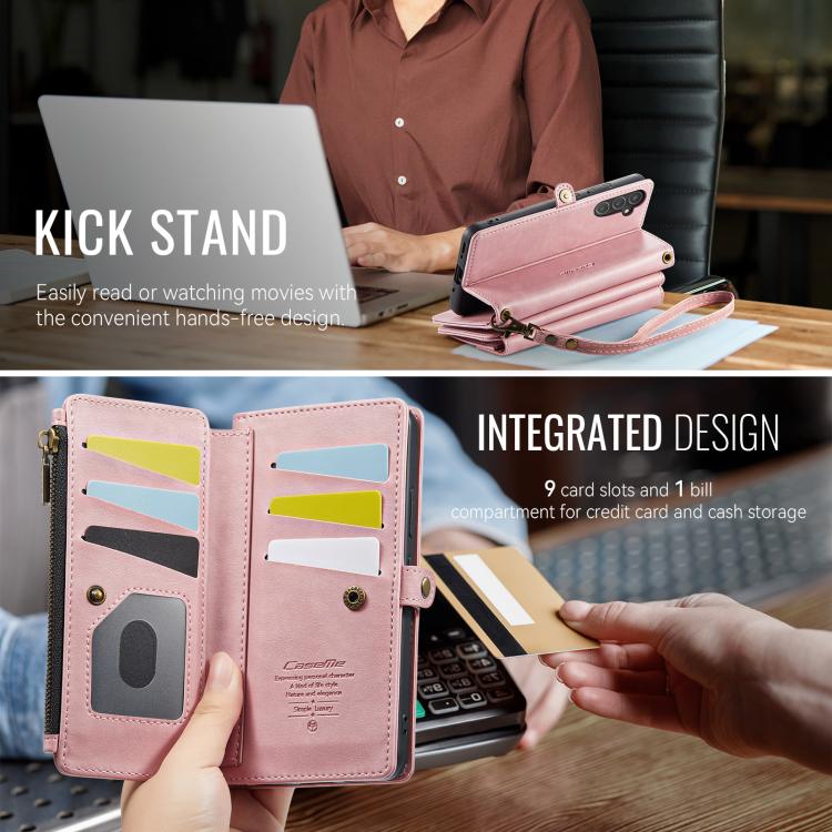 For Samsung Galaxy A54 5G CaseMe C39 RFID Blocking Zipper Wallet Leather Phone Case with Crossbody Strap