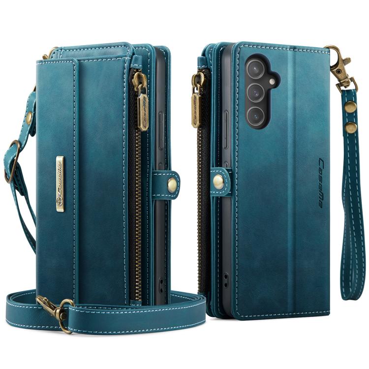 For Samsung Galaxy A54 5G CaseMe C39 RFID Blocking Zipper Wallet Leather Phone Case with Crossbody Strap
