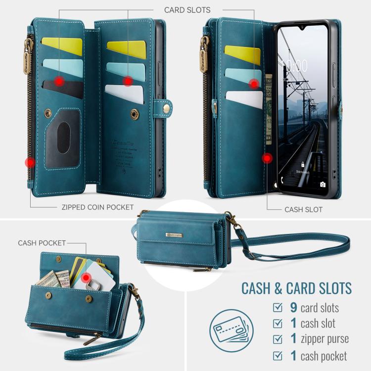 For Samsung Galaxy A54 5G CaseMe C39 RFID Blocking Zipper Wallet Leather Phone Case with Crossbody Strap
