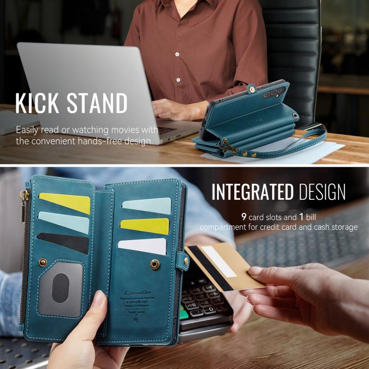 For Samsung Galaxy A54 5G CaseMe C39 RFID Blocking Zipper Wallet Leather Phone Case with Crossbody Strap
