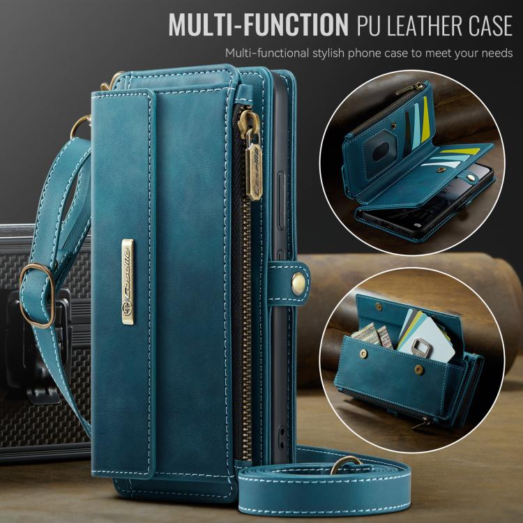 For Samsung Galaxy A54 5G CaseMe C39 RFID Blocking Zipper Wallet Leather Phone Case with Crossbody Strap