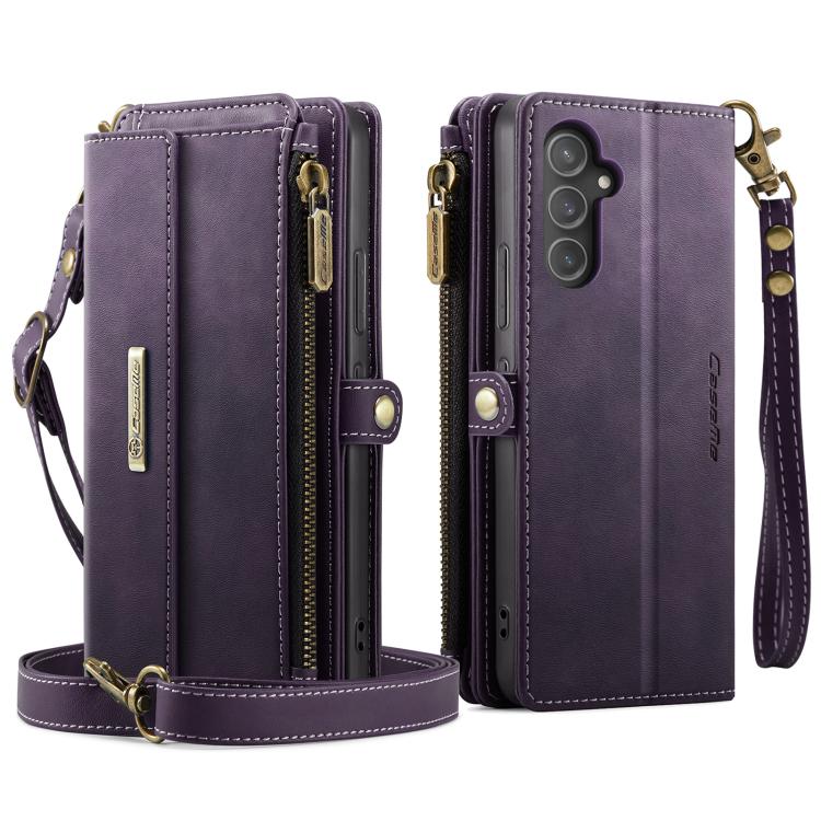 For Samsung Galaxy A54 5G CaseMe C39 RFID Blocking Zipper Wallet Leather Phone Case with Crossbody Strap