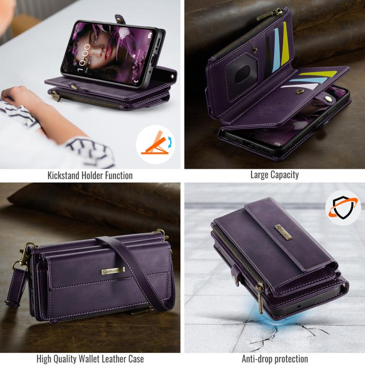 For Samsung Galaxy A54 5G CaseMe C39 RFID Blocking Zipper Wallet Leather Phone Case with Crossbody Strap