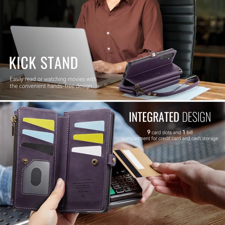 For Samsung Galaxy A54 5G CaseMe C39 RFID Blocking Zipper Wallet Leather Phone Case with Crossbody Strap