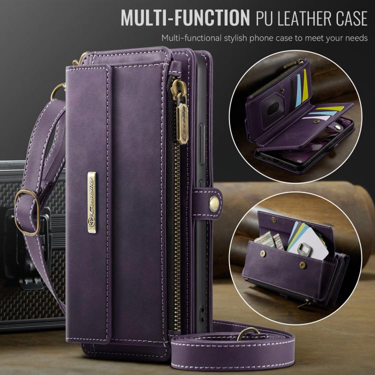 For Samsung Galaxy A54 5G CaseMe C39 RFID Blocking Zipper Wallet Leather Phone Case with Crossbody Strap