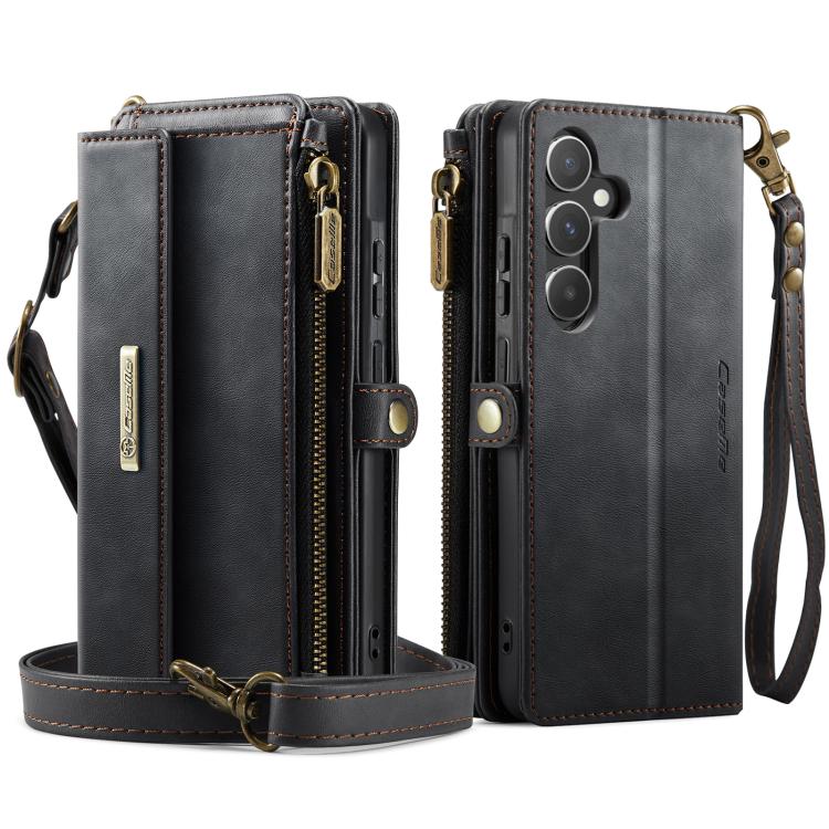 For Samsung Galaxy A55 5G CaseMe C39 RFID Blocking Zipper Wallet Leather Phone Case with Crossbody Strap