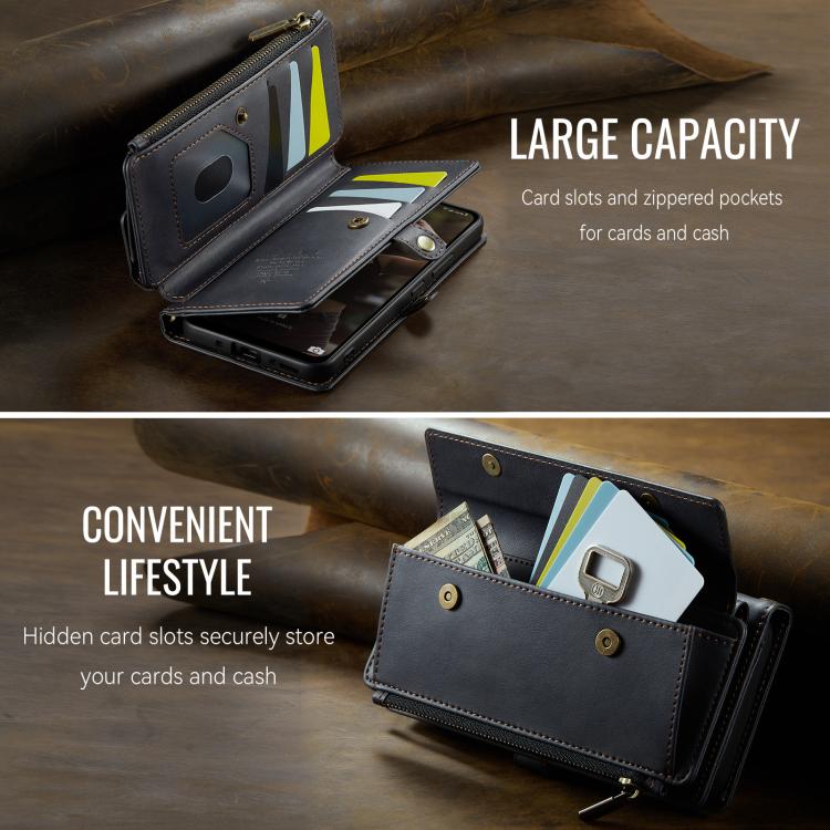 For Samsung Galaxy A55 5G CaseMe C39 RFID Blocking Zipper Wallet Leather Phone Case with Crossbody Strap