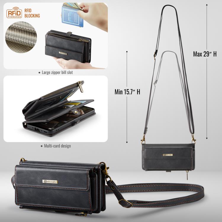 For Samsung Galaxy A55 5G CaseMe C39 RFID Blocking Zipper Wallet Leather Phone Case with Crossbody Strap